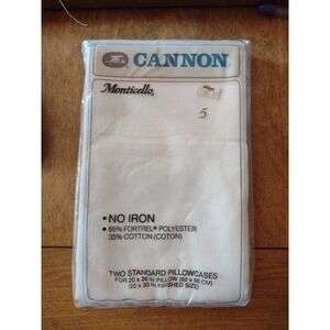 Vtg Cannon Monticello 2 Standard Pillowcases Cream No Iron Fortrel Cotton US